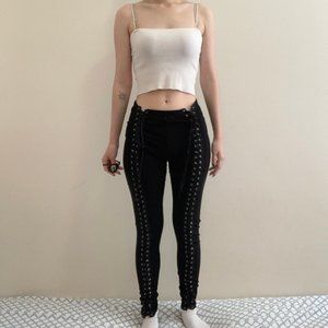 Black Lace Up Leggings Corset Pants Hot Topic See You Monday Small Punk Rock